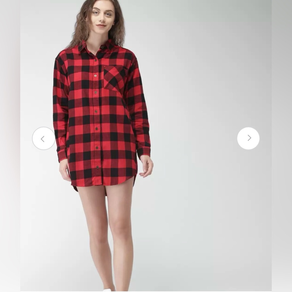 Forever 21 Red and Black 3/4 Sleeve Button Down Shirt - Picture 6 of 9